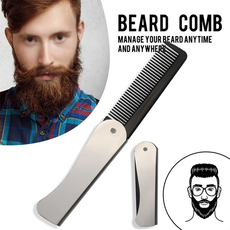 Beard Oil - หวีเหล็กพับได้ 1 ชิ้น ป้องกันไฟฟ้าสถิตย์ สำหรับผู้ชาย ใช้ได้กับผมมัน