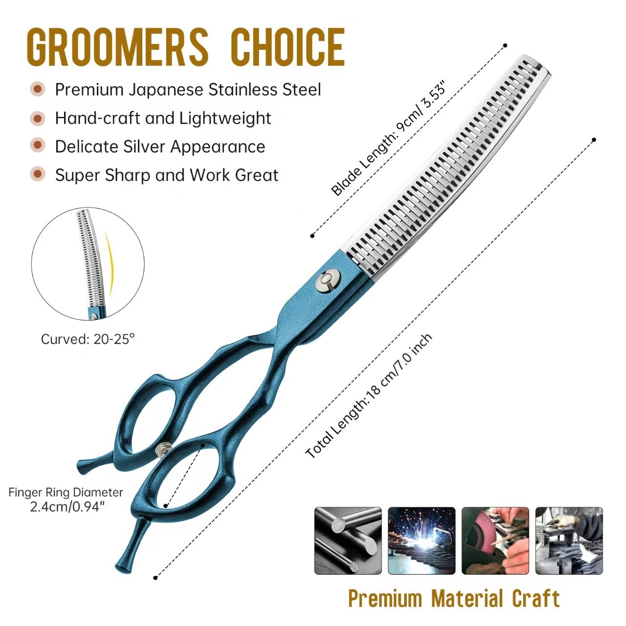 กรรไกรตัดขนสุนัขสแตนเลสแบบโค้ง - Grooming Scissors บทวิจารณ์และราคา